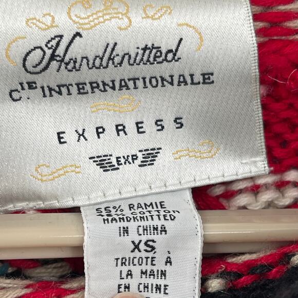 Express Vintage 80s Hand Knit Floral Tunic Sweater Oversized XS S Medium - Picture 7 of 7